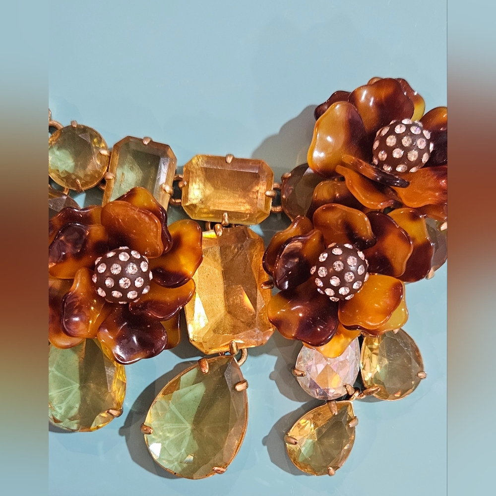 J. Crew Gold And Amber Color Modern Floral Bib St… - image 2